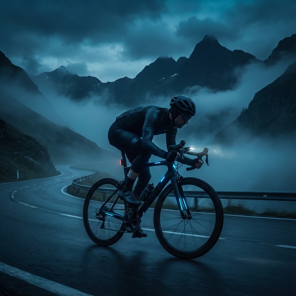 Atmospheric cyclist on scenic road - the VeloStore experience